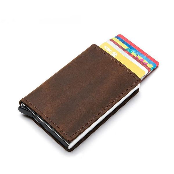 

bycobecy 2020 rfid anti-theft credit card holder genuine leather aluminum box slim thin smart new card case clutch pop-u jllbnr
