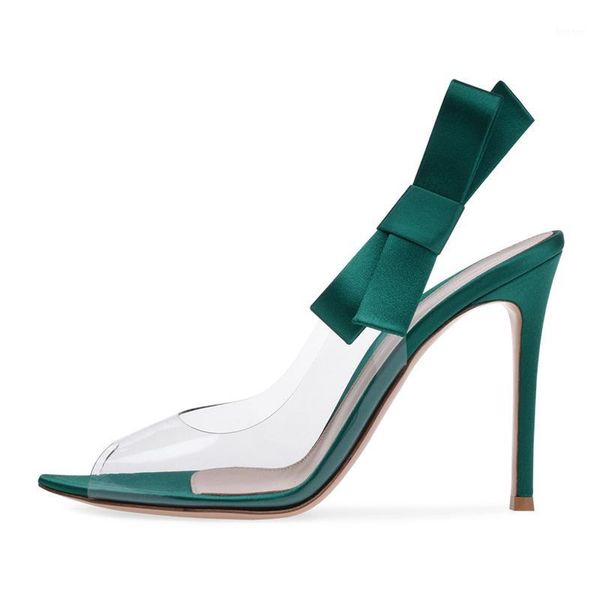 

sandals enmayer thin heel transparent pvc + bow lady shoes summer mixed color gladiators women1, Black