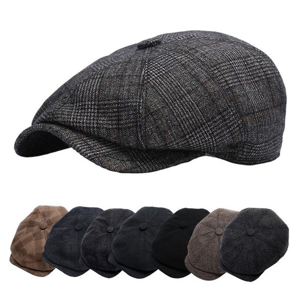 

beanies same man hat beret wool boina sboy cap octagonal hats for male autumn winter spring warm protect ear