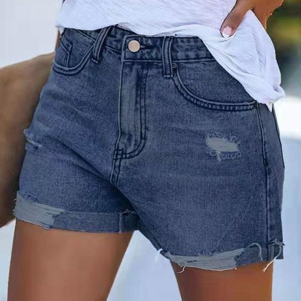 

women's jeans denim shorts women fashtion summer pants slim hole woman high waist trousers for female streetwear, Blue