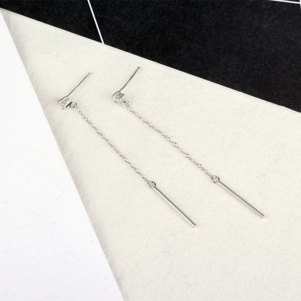 

yhe008 south korea sweet simple s925 silver zircon long tassel earrings earrings for women, Golden