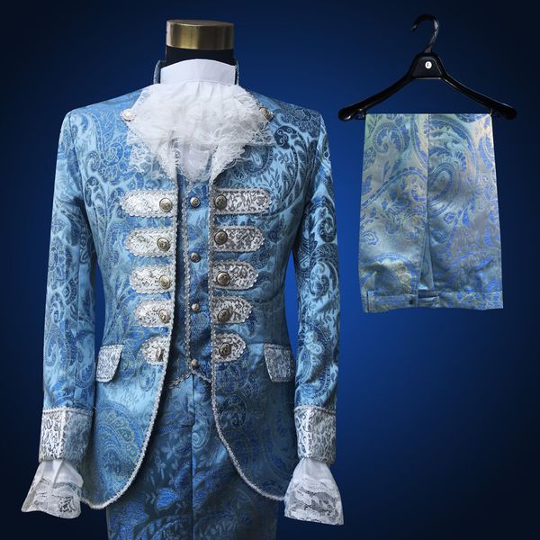 

mens blue court dress occident wedding blazers suit stage singer chorus performance clothes host studio shooting stage outfits, Black;red