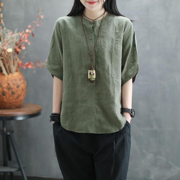 

women's blouses & shirts summer women plus size loose o-neck casual ladies batwing sleeve cotton linen lady vintga blouse ft718, White