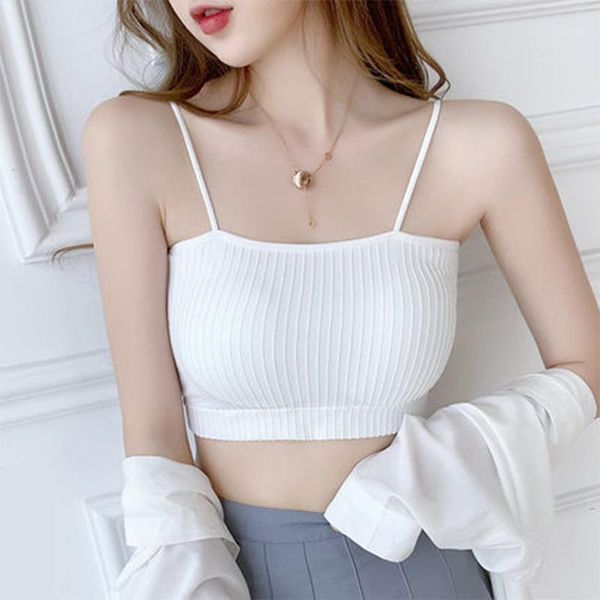 

thin-shoulder threaded chest wrap tube sports underwear camisole, no steel ring girl breast pad camisoles & tanks, Black;white