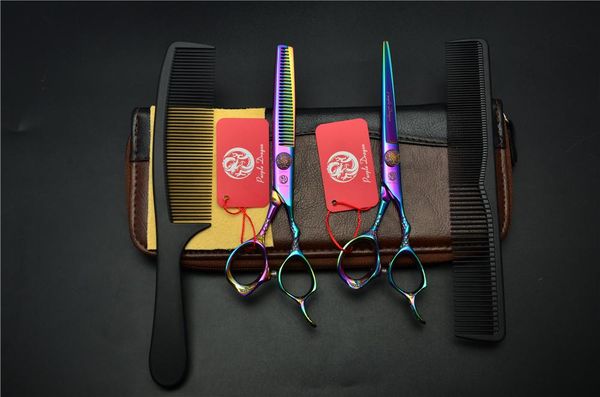 

hair scissors 4pcs suit 6 inch purple professional human hairdressing combs + cutting thinning shears styling tools z9001