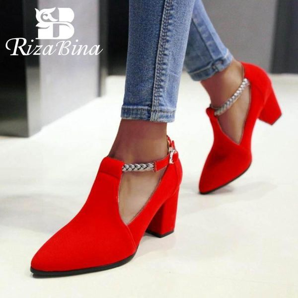 

dress shoes rizabina women high heel fashion pointed toe pumps spring casual t-strap dance party bridals footwear size 31-43, Black
