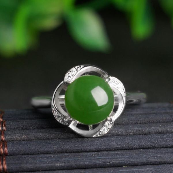 

cluster rings silver inlaid with jade ring opening female natural certificate of fashion hetian, Golden;silver