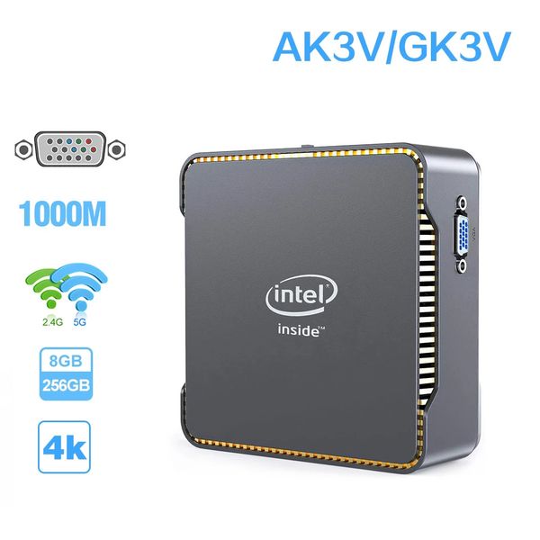 Mini PC AK3V Intel Celeron J3455 Quad Core DDR4 8GB 128GB Windows 10 Desktop con porta HD VGA 1000M LAN BT4.2