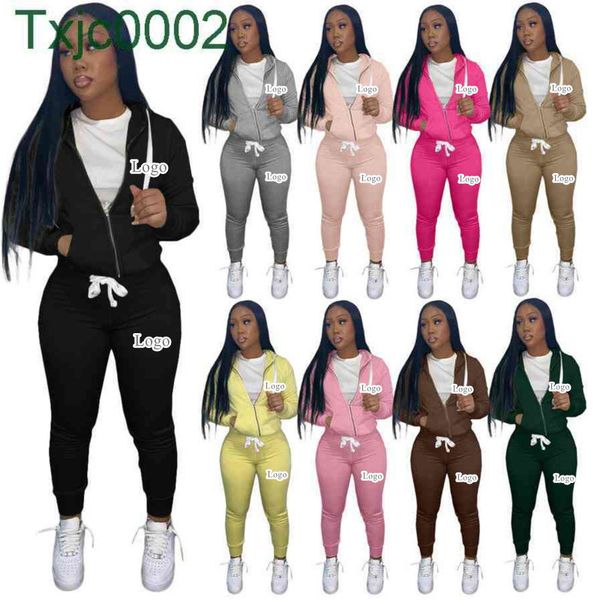 

women tracksuits two piece set designer with logo autumn winter twill sweater fabric zipper hoodie jacket sweatpants drawstring sport suits, Gray