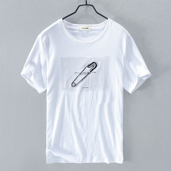

2021 new vero nova chegada bordado linho manga curta t camisa casual branco para homens marca de moda camiseta masculina oqrh, White