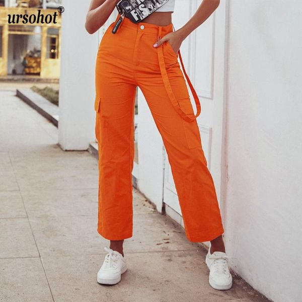 

women's pants & capris urso orange long pockets women high waist trousers wide leg femme pant winter streetwear fall, Black;white