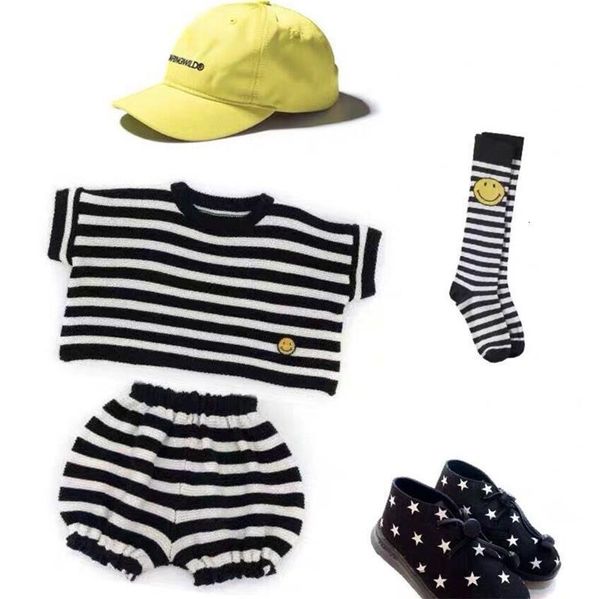 

2021 summer casual girls clothes set mf striped t shirt pants shorts suit 2pcs new fashion design baby children boys boutique outfits klld, White