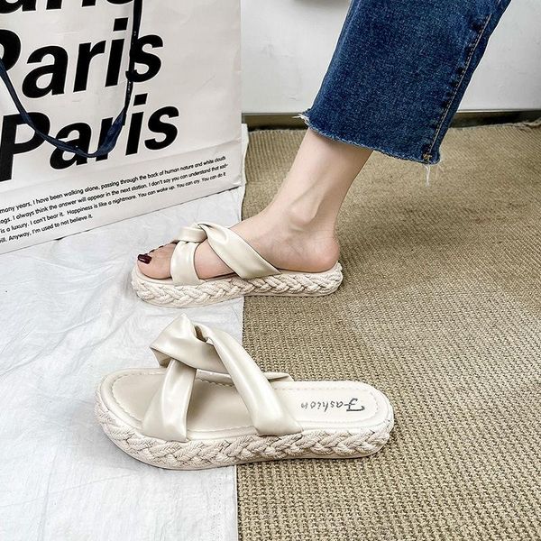 

slippers women casual shoes platform sandals female slides solid comfort flats plus size cross summer 2021 beach ladies, Black