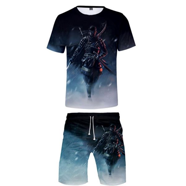 

men's tracksuits ghost of tsushima t-shirt 3d tracksuit women two piece set tshirt+shorts harajuku streetwear&pant clothes&pants, Gray