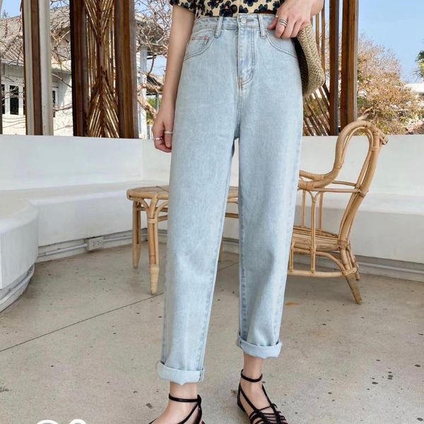 

women's jeans high-waist straight light-colored 2021 spring korean-style pantalettes, Blue