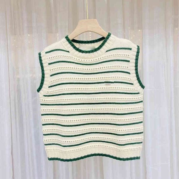 

sweater womens summer and autumn french new striped plaid contrast color leisure hollow out round neck sleeveless knitted bottomed vest for, White;black