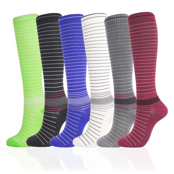 

mens universal compression socks striped over the knee long sports pressure ankle protection socks coolmax quick-drying socks, Black
