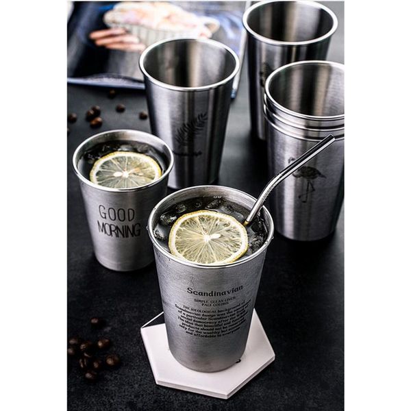 

mugs northerneurope ins industry style stainless steel spray paint beer cup with lid straw cold water drinks mug household office use