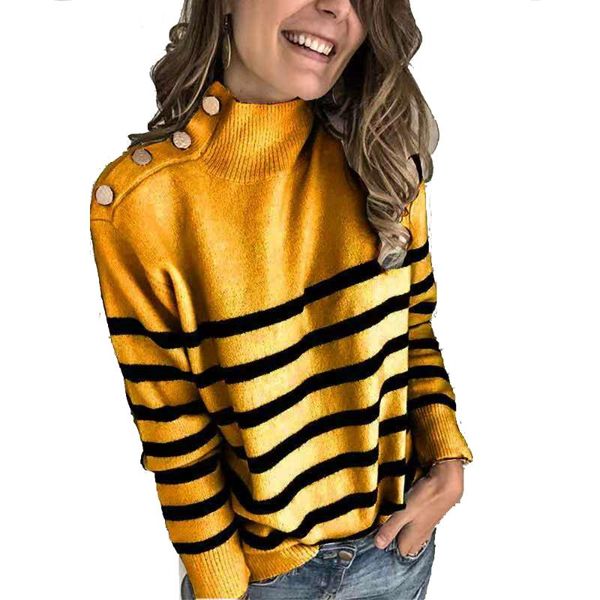 

women's sweaters winter pullover sweater women high collar knitted button boho stripe casual long sleeve pull female solid warm clothe, White;black