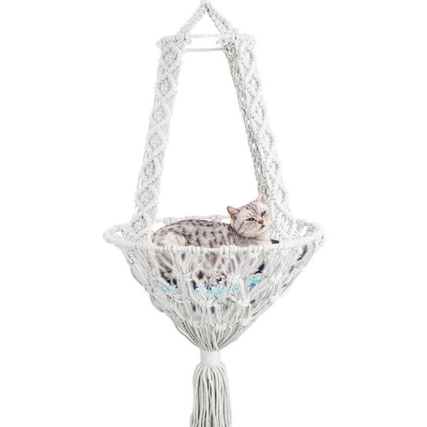 

cat beds & furniture ins style cotton rope woven hammock macrame safe hanging nest swing for small pet decorative bed