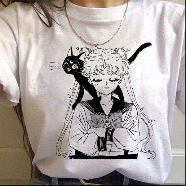 

90s tshirt fashion tee female sailor moon kawaii anime tshirt graphic ulzzang harajuku casual tshirt funny cartoon tee, White