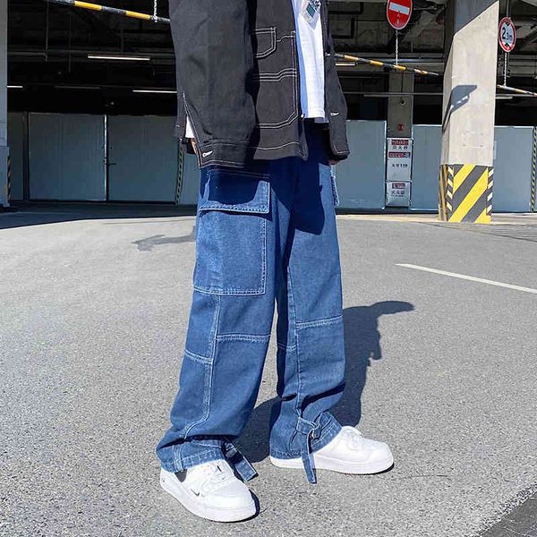 

men's jeans male polyamide baggy slacks, wide mouth harajuku style, cowboy, 7jua, Blue