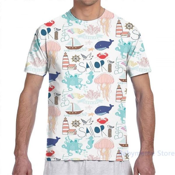 

men's t-shirts nautical doodles men t-shirt women all over print fashion girl t shirt boy tees short sleeve tshirts, White;black