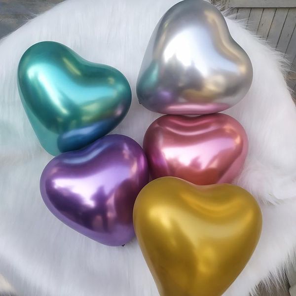 

10pcs 12inch metallic heart balloons birthday party decor anniversaire globos pearly latex air balls thick metal colors ballon