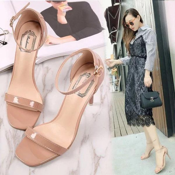 

sandals shoes open-toed bag women's square head banquet heel, Black