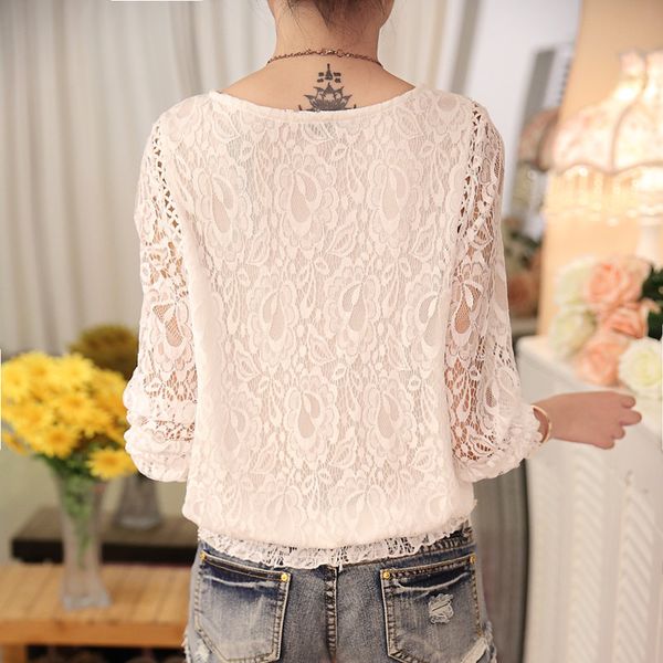 

spring autumn new ladies white blusas womens long sleeve chiffon lace crochet blouses women clothing feminine blouse 51c