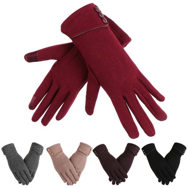 

five fingers gloves 1pairs fashion women touch screen winter full finger thicken warm mittens driving ski windproof soft stretch, Blue;gray
