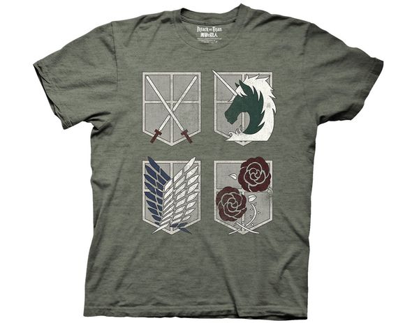 

attack on titan 4 sheilds t-shirtheather platinum, White;black