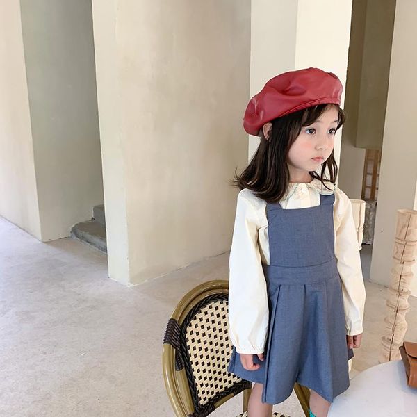 

girl's dresses autumn 2021 girls college suspender dress children korean pleated vest, Red;yellow
