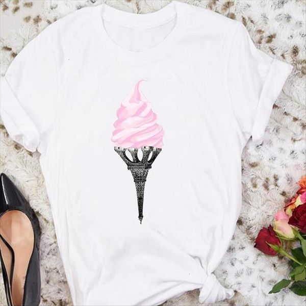 

cartoon ice cream cute women t shirts short sleeve summer tshirts fashion clothes graphic lady print tee shirt, White