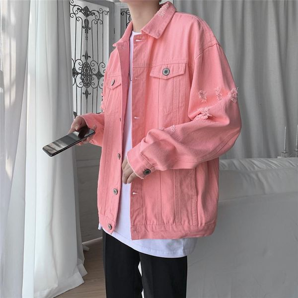 

mode 2021 new spring embroidered hole denim simple men's clothing single breasted turn down female casual collar jackets tm8z, Black;brown