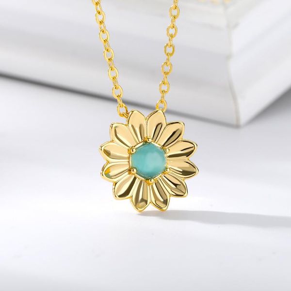 

pendant necklaces opal sunflower for women girls rose gold silver color stainless steel chain female sun flower necklace jewelry