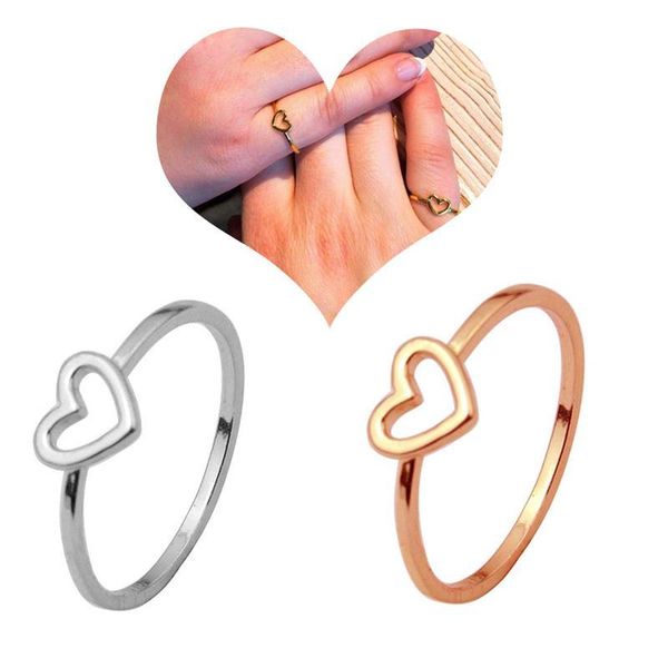 

cluster rings women's ring simple hollow out heart shape fashion cute copper jewelry band, Golden;silver