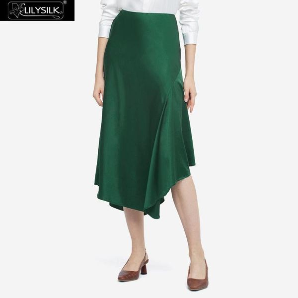 

skirts lilysilk silk split skirt with asymmetric hem women, Black