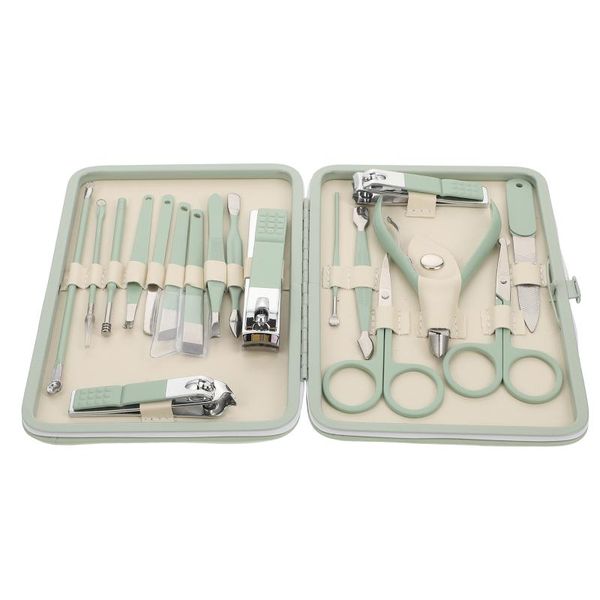 

nail art kits 18pcs professional manicure pedicure tools clipper files (light green)
