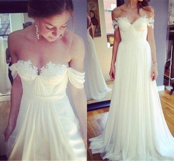 

2021 new off shoulder white a-line sweep spring garden beach wedding es chiffon bridal simple style customized dzi9