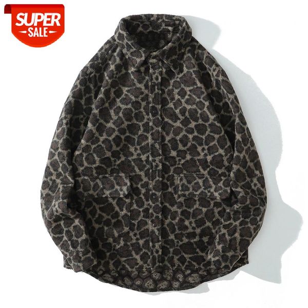 

harajuku national style knitted shirt men streetwear retro leopard warm long sleeve shirt autumn cotton snap button #nb8e, White;black