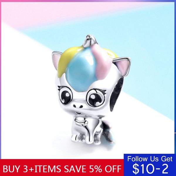 

pandach 925 sterling silver unicorn charm beads fit original 3mm bracelet enamel pendant charms for jewelry making c059a, Bronze;silver