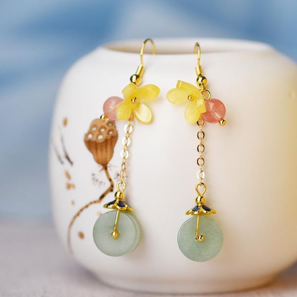 

dangle & chandelier ethnic style vintage tassel earrings woman handmade chinese natural stone women drop jewelry gift, Silver