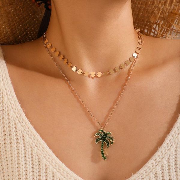 

chains bohemia green crystal coconut pendant necklace for women fashion geometry metal clavicle chain female jewelry gift collar, Silver