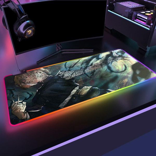 

mouse pads & wrist rests rgb gaming pad jujutsu kaisen large led lighting mousepad gamer computer desk mat anti-slip support diy