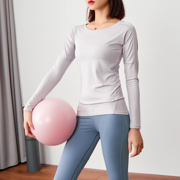 

yoga outfits spring and summer style crew neck gauze breathable sports long sleeve blouses fitness suit comfortable quick drying, White;red