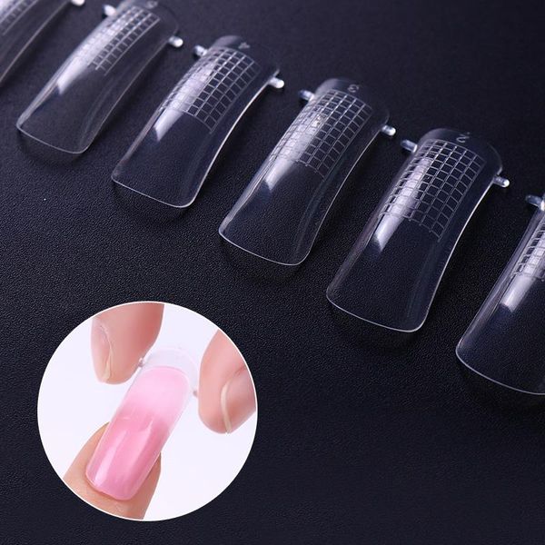 

false nails quick building mold nail tips transparent fake fingernails artifical coffin manicures diy tools, Red;gold