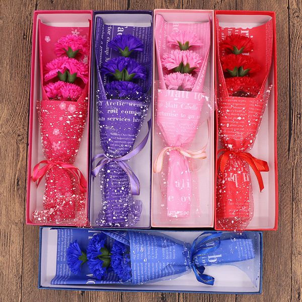 Гвоздика мыла Цветочный Подарочная коробка С Днем Рождения Учитель День Матери Романтическое Свадебное Гвоздику Мыло Цветочный Букет Красный Розовый