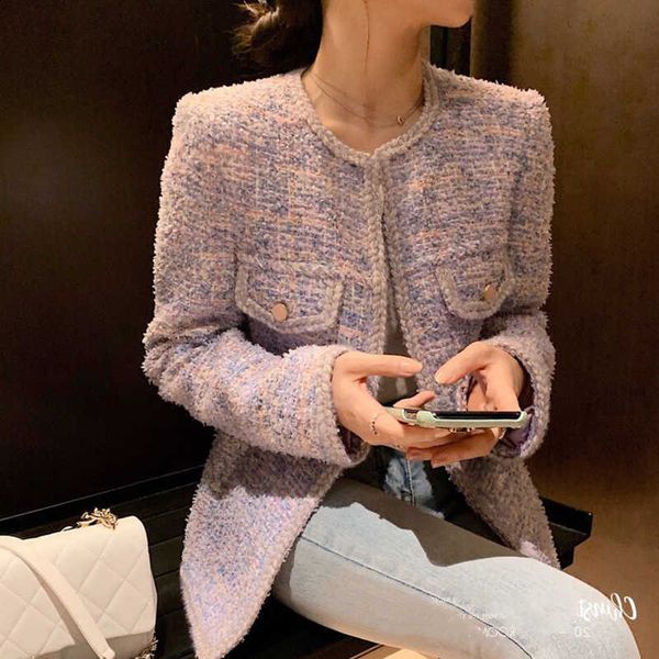 

luxury evening dress 2021 purple temperament coat women's spring autumn short loose and versatile long sleeve small fragrance top, Black;gray