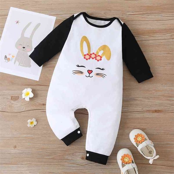 

winter style infant born baby romper long sleeve o neck print cartoon rabbit cute jumpsuits babys clothes outfits 0-24m 210629, Blue